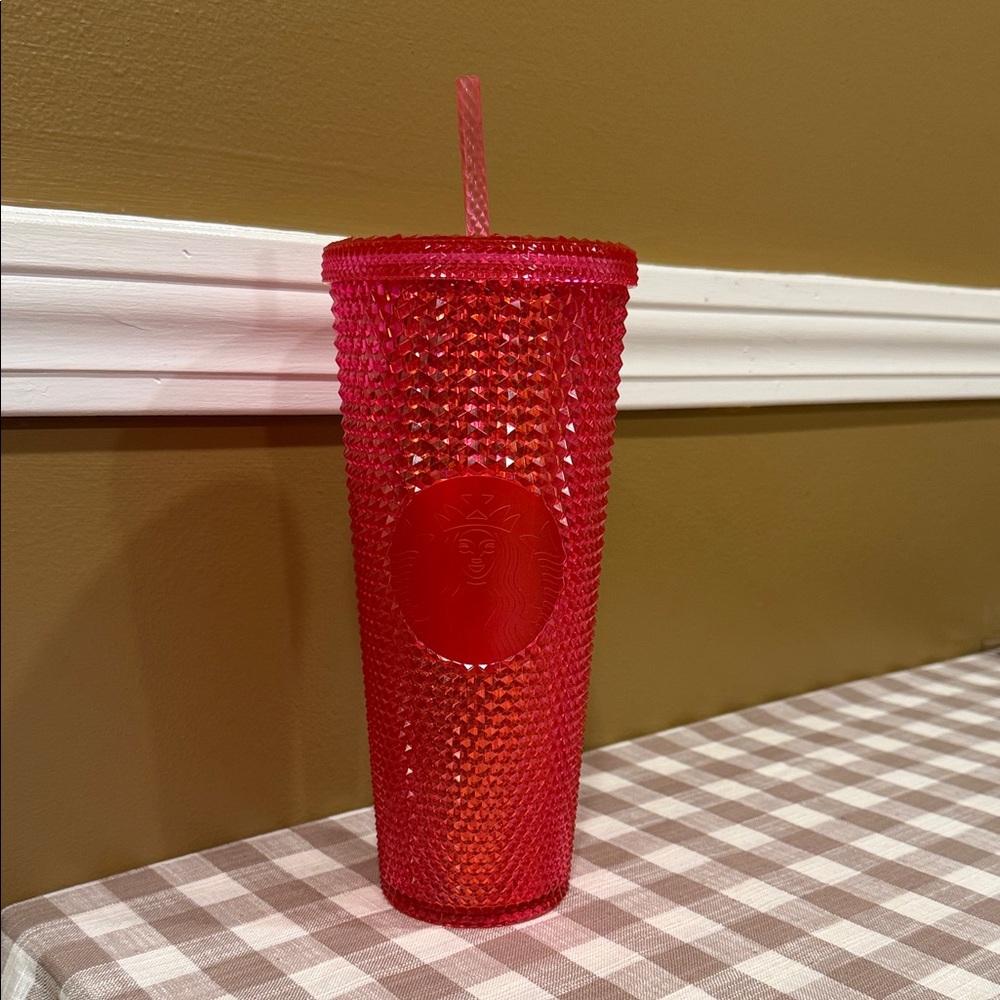 Red Studded Tumbler with Straw